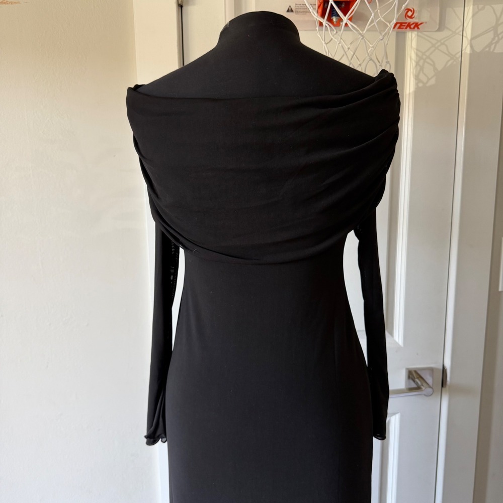 MESHKI Josie Off Shoulder Mesh Maxi Dress Black Women's Long Sleeve Size M - Picture 15 of 16
